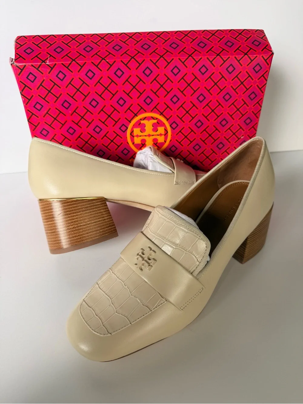 Tory Burch Everly 55mm Loafers Dulce de Leche Leather Block Heel US 9 & 9.5